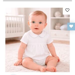 Magnolia Baby Classic White Peter Pan Collar Baby Romper with Blue